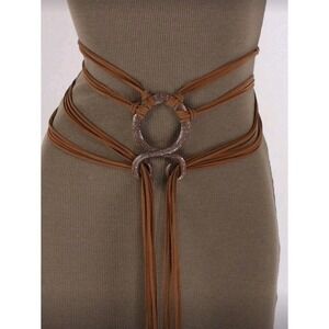 Belt Faux Suede Brown Double Ring Waist Sash Wrap Tie Boho Casual Women